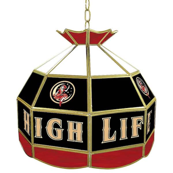 Trademark Global Miller High Life Girl in the Moon 16 in. Brass Hanging Tiffany Style Billiard Lamp