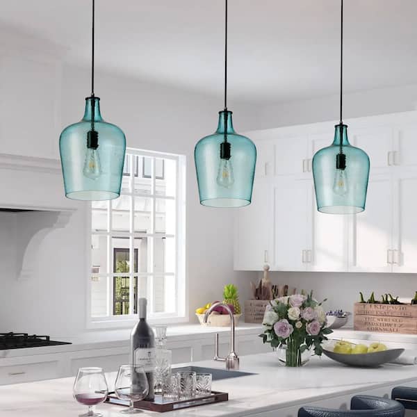 aiwen 9 in. 1-Light Black Island Pendant Light Industrial Hanging