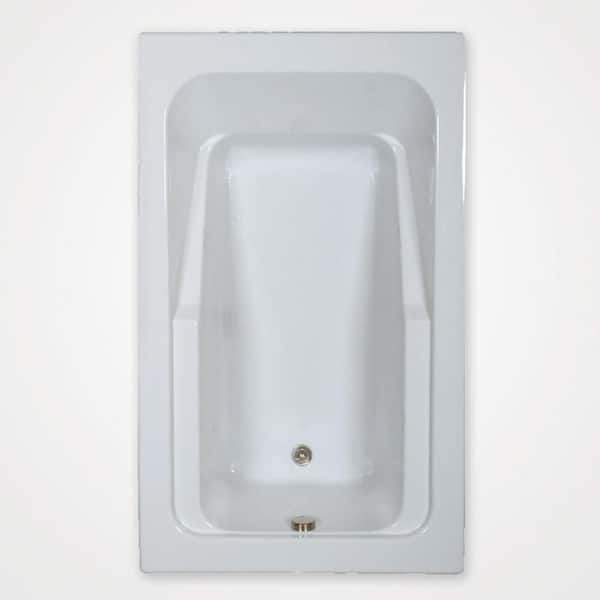 66 in. x 42 in. Acrylic Rectangular Alcove Soaking Bathtub with Reversible Drain in Biscuit