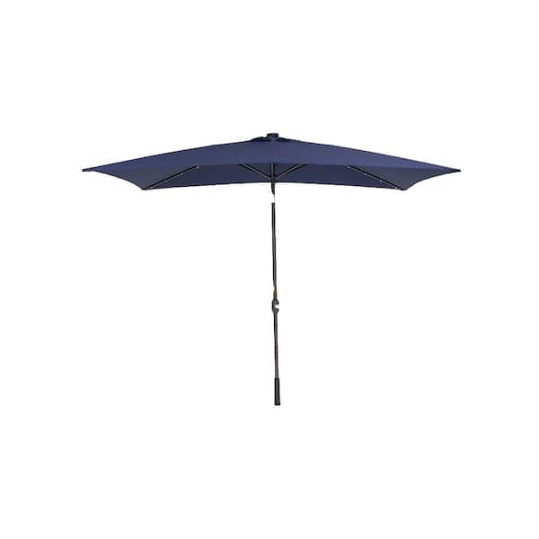 Unbranded 10 ft. x 6.5 ft. Outdoor Market Patio Umbrella Flip Umbrella with Crank and LED Light in Navy Blue