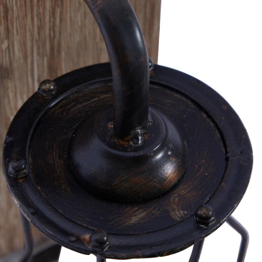 Industrial Brown Iron and Wood Battery Operated Wall Sconce
