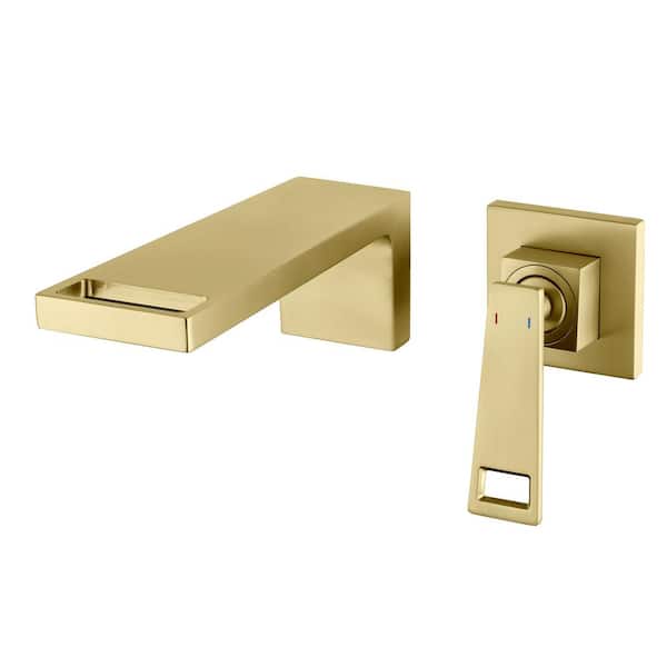 SUMERAIN Waterfall Single Handle Wall Mounted Bathroom Faucet with Rough-in Valve in Brushed Gold