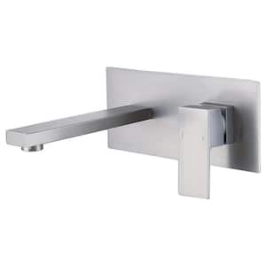 Single Handle Wall Mount Faucet for Bathroom Sink or Bathtub, 2 Holes Brass Rough in Brushed Nickel (Valve Included)
