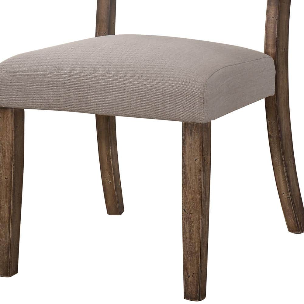 Gray Linen Upholstered High Back Side Chair with Wood Legs
