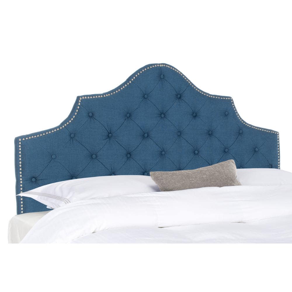 Steel Blue Tufted Queen Upholstered Headboard with Nailhead Trim