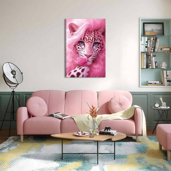 Whimsical Pink Mother Leopard Canvas Wall Art Fashionable