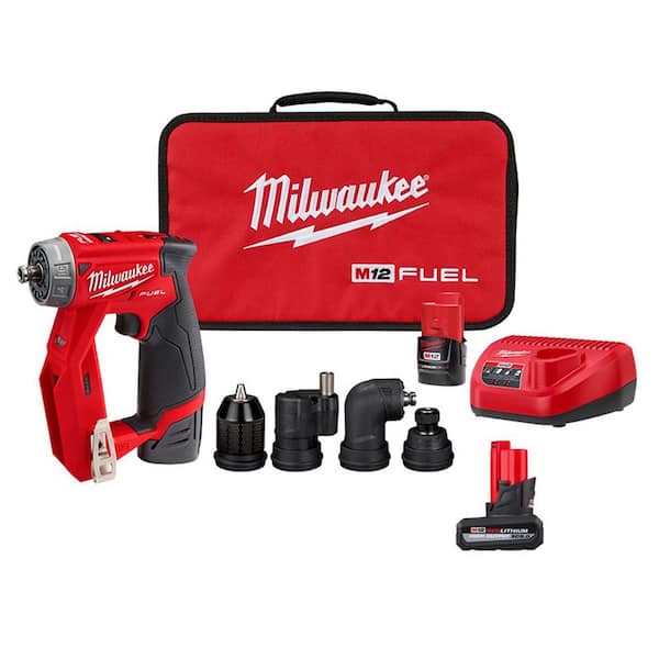 Milwaukee M12 FUEL 12V Lithium-Ion Brushless Cordless 4-in-1 Installation 3/8 in. Drill Driver Kit w/XC High Output 5.0Ah Battery