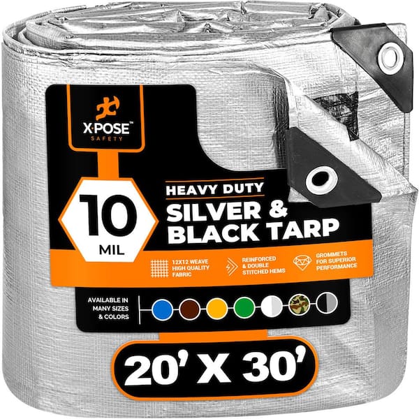 10 mil 20 ft. W x 30 ft. L Silver and Black Heavy Duty Tarp