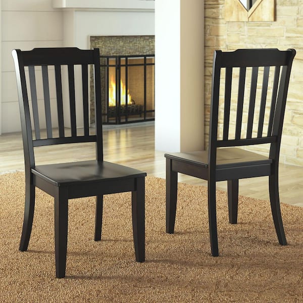 Antique Black Slat Back Wood Dining Chairs (Set Of 2)
