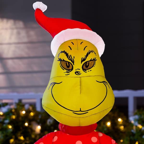 Dr. Seuss 4 ft Pre-Lit LED Grinch with Polka Dot Sweater and Santa Hat  Christmas Inflatable 118765 - The Home Depot
