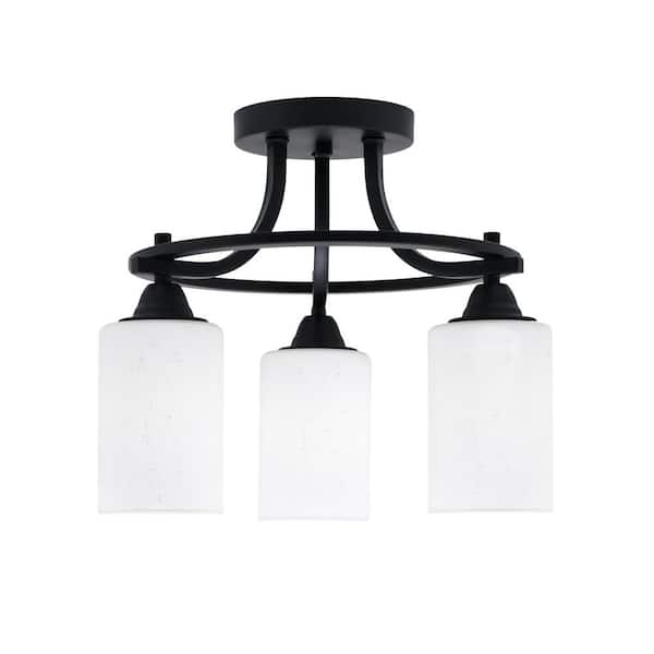 Madison 14 25 In 3 Light Matte Black Semi Flush Mount With White Muslin Glass Shade 3r417mb310