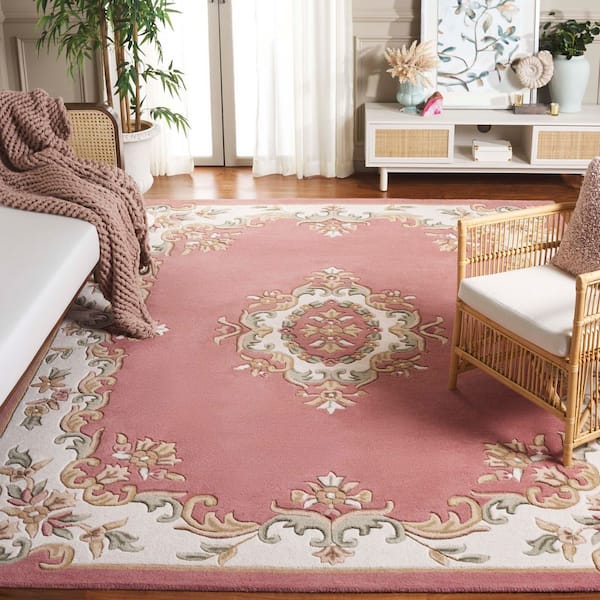 Aubusson 8 ft. x 10 ft. Pink/Ivory Traditional Medallion Area Rug