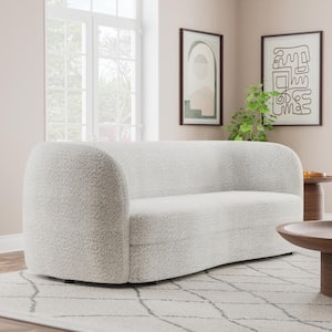 Julia 85 in. Round Arm Boucle Polyester Fabric Modern Curved Pocket Coil Cushion Sofa In White