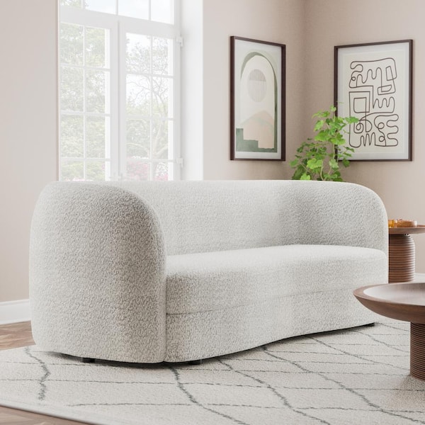 Furniture of America Julia 85 in. Round Arm Boucle Polyester Fabric Modern Curved Pocket Coil Cushion Sofa In White