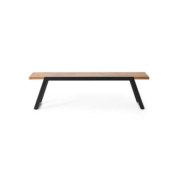 Miscool Anky 63 in. W 2-Person Black Wood Outdoor Ottoman Bench (Set of 2)