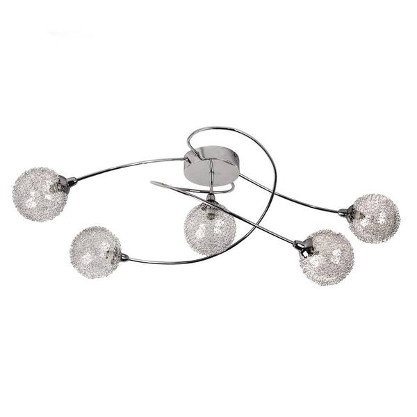 BAZZ 5-Light Chrome Ceiling Lamp with Glass Balls and Mesh