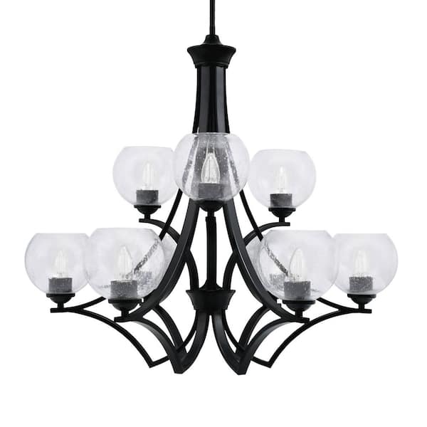 Unbranded Clevelend 9-Light Matte Black Chandelier, Round Chandelier with 5.75 in. Clear Bubble Glass Shades, No bulbs included