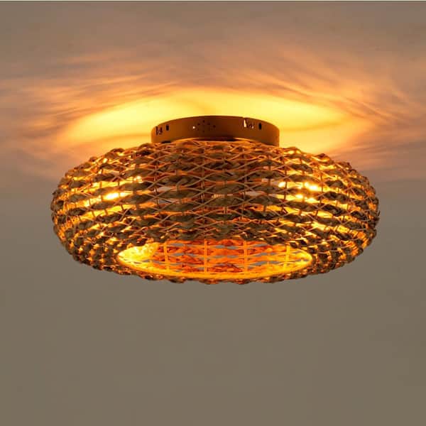 20 in. 4-Light Brown Jute Rope Universal No Include E26 Bulb Low Profile Fandelier Ceiling Fan Light Kit