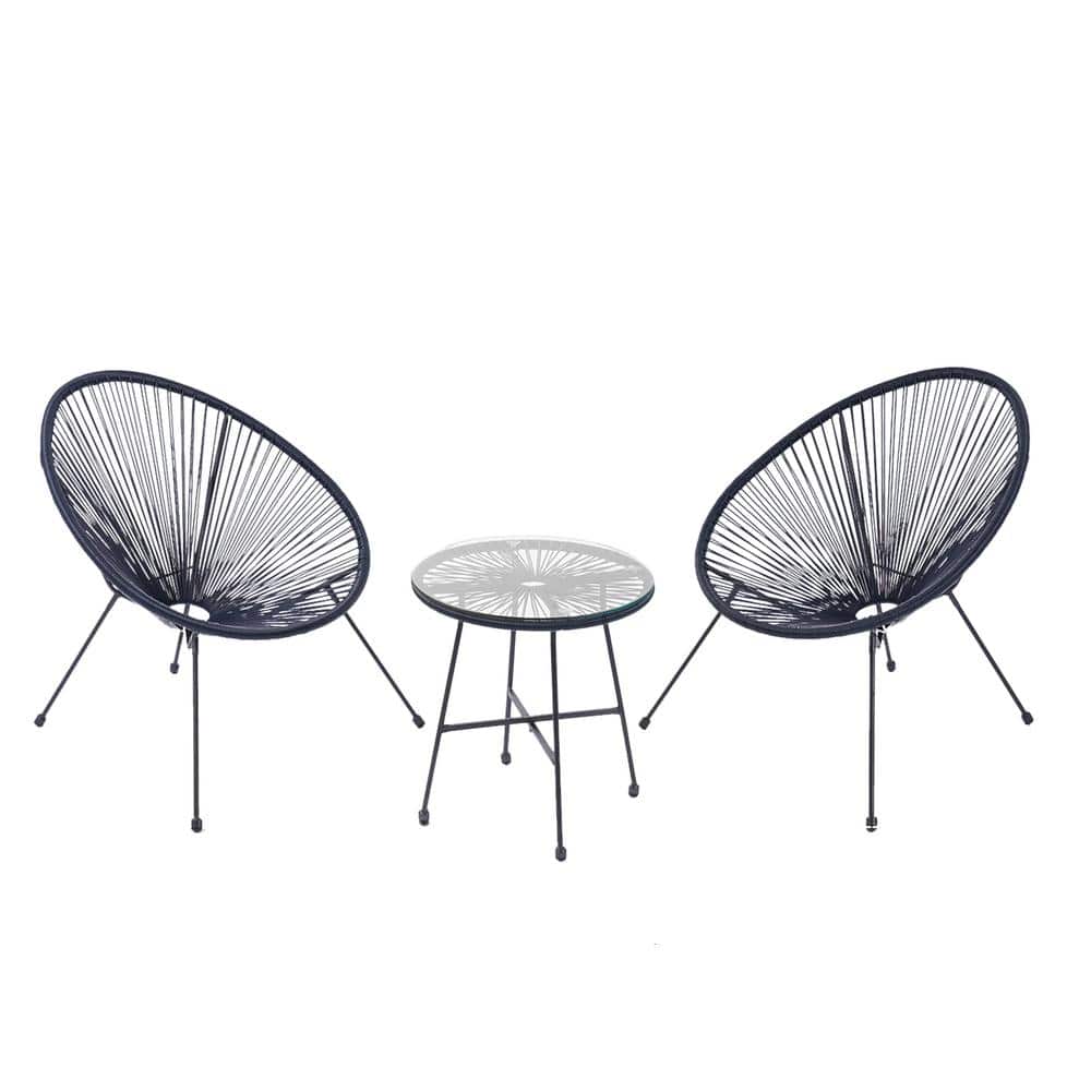 Dark Blue 3-Piece Wicker Frame Outdoor Bistro Seating Acapulco Chair