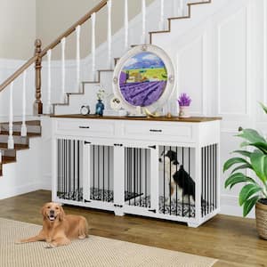 White Dog Crate for Extra Large Dogs, Large Furniture Style Dog Crate with Removable Irons, Indestructible Dog House