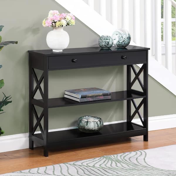 Convenience Concepts Oxford 40 in. Black Standard Rectangle Wood Console Table with 1-Drawer