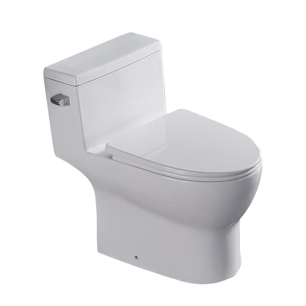 WELLFOR One-piece 1.28 GPF Single Flush Elongated Toilet in White Seat Included