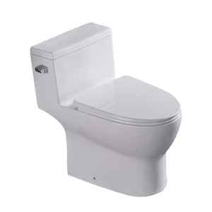 12 in. 1-piece 1.28 GPF Single Flush Elongated Toilet in White Seat Included