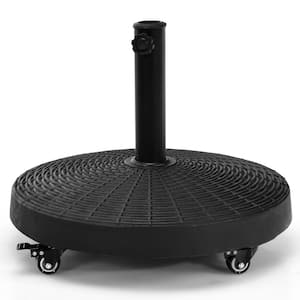 Wicker Style Resin Patio Umbrella Base Stand with Wheels in Black