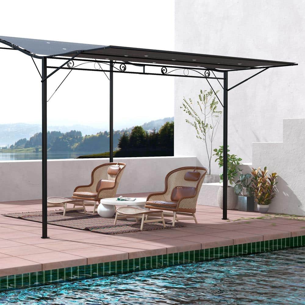 10 ft x 8 ft Dark Gray Steel Patio Gazebo with Extendable Awning