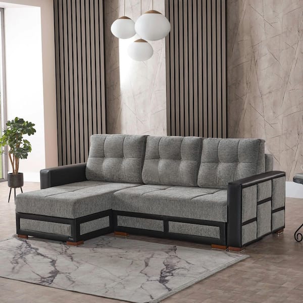 Loft Convertible 63 in. 2 Piece Chenille L-Shaped Sectional Sofa in Gray, Reversible Chaise 3-Seater with Storage