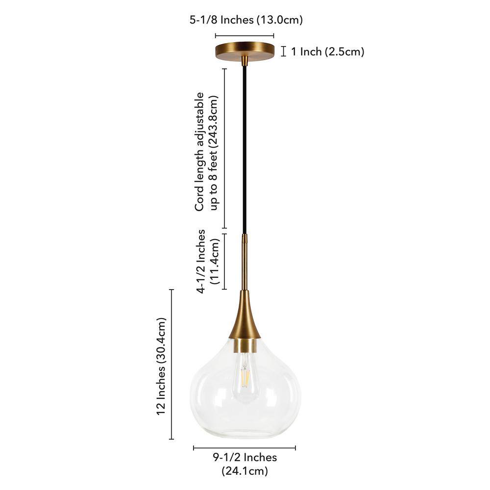 Brass and Clear Glass Teardrop Pendant Light