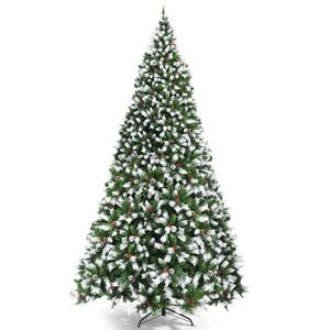 9 ft. Green Pre-Lit Snow Flocked Artificial Christmas Tree with Red Berries and LED Lights