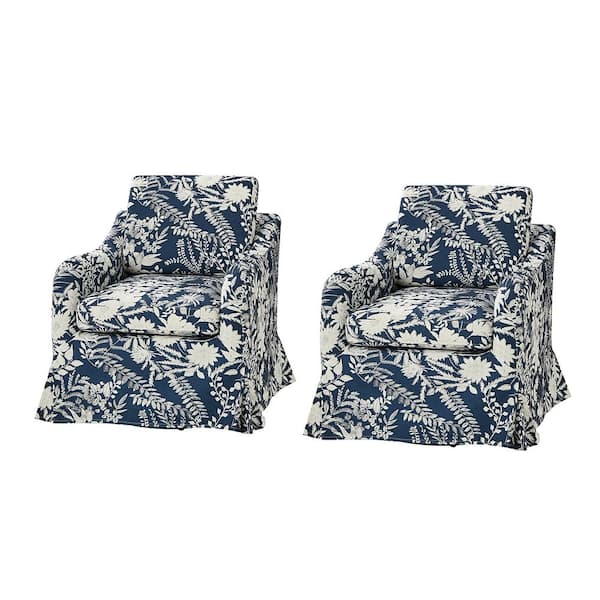 JAYDEN CREATION Albert Navy Floral Slipcover Swivel Chair with Removable Cushion (Set of 2)