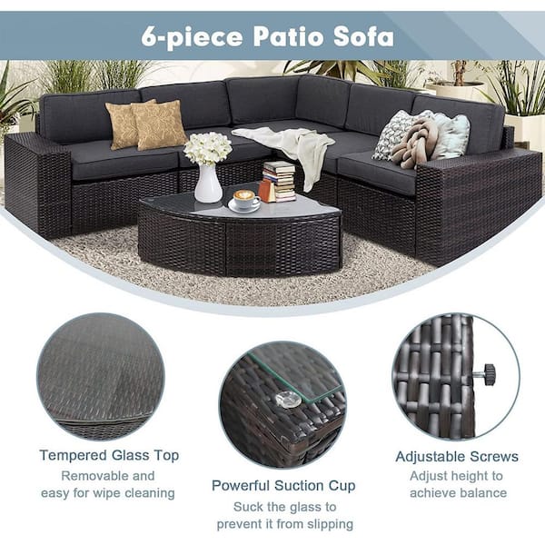 Suncrown outdoor patio furniture wicker sofa discount sectional sets with cushions glass coffee table