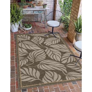 Outdoor Botanical Augusta Gray 7 ft. 1 in. x 10 ft. Area Rug