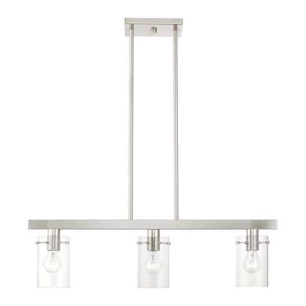 AVIANCE LIGHTING Alexander 3-Light Brushed Nickel Linear Chandelier with Clear Glass Shades