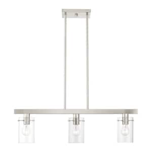 Munich 3-Light Brushed Nickel Linear Chandelier with Clear Glass Shades