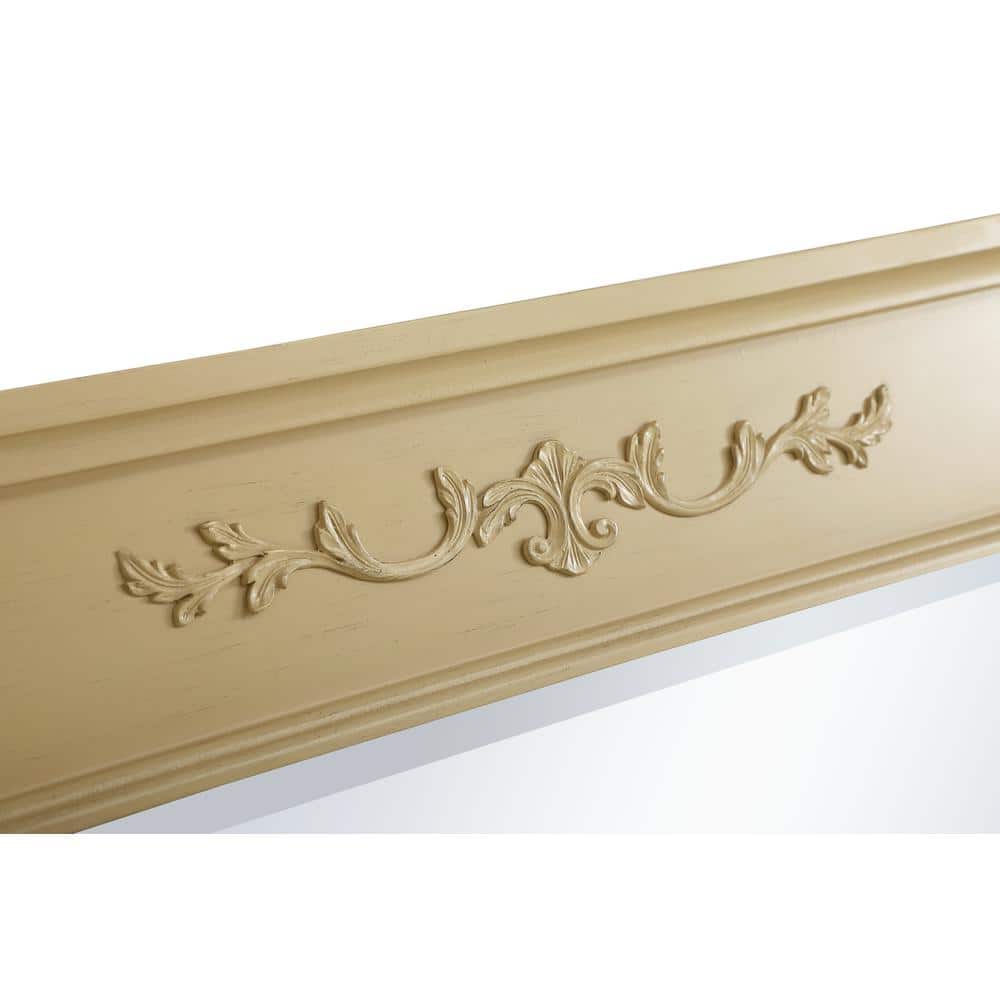 Elegant Light Antique Beige Wood Framed Rectangular Mirror