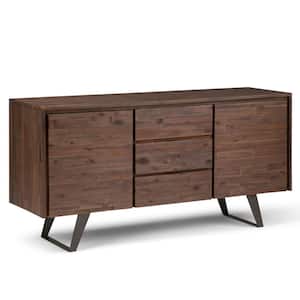 Lowry Solid Acacia Wood and Metal 60 in. Wide Modern Industrial Sideboard Buffet in Distressed Charcoal Brown