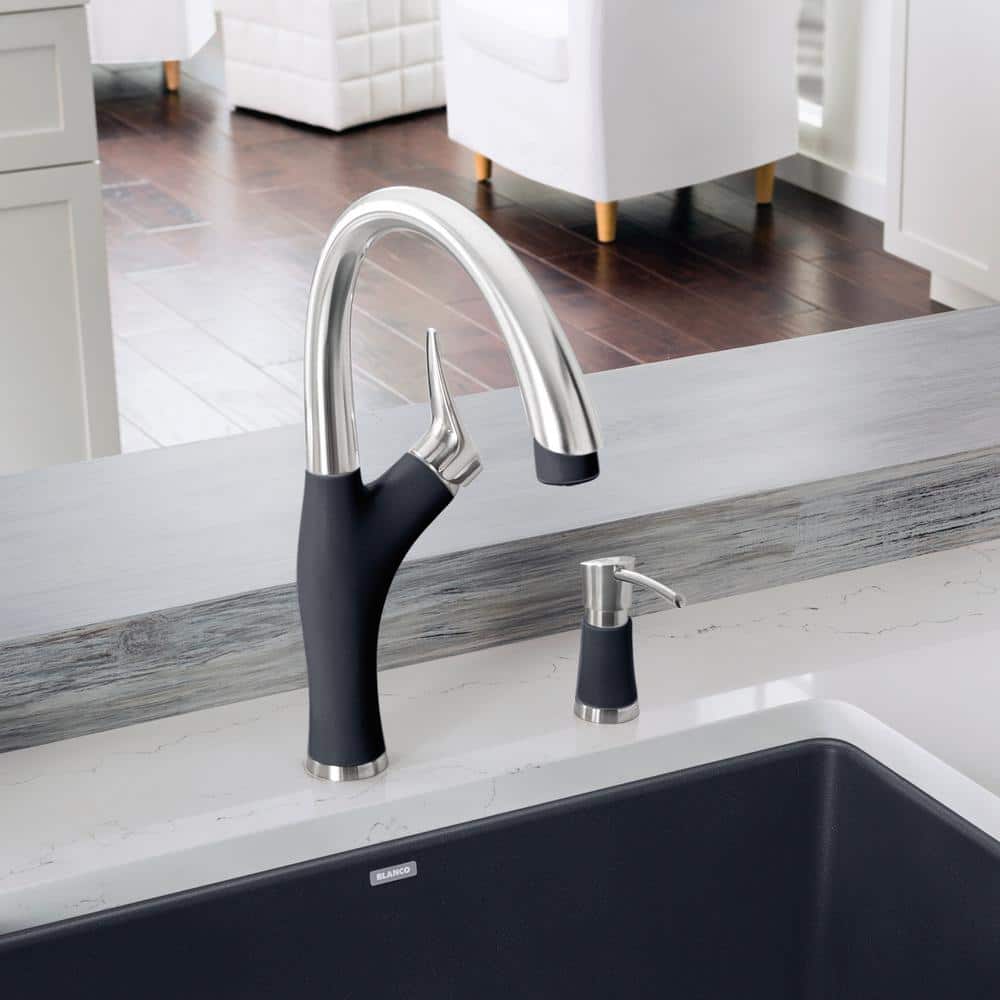 Anthracite and Chrome Pull-Down Dual Spray Kitchen Faucet