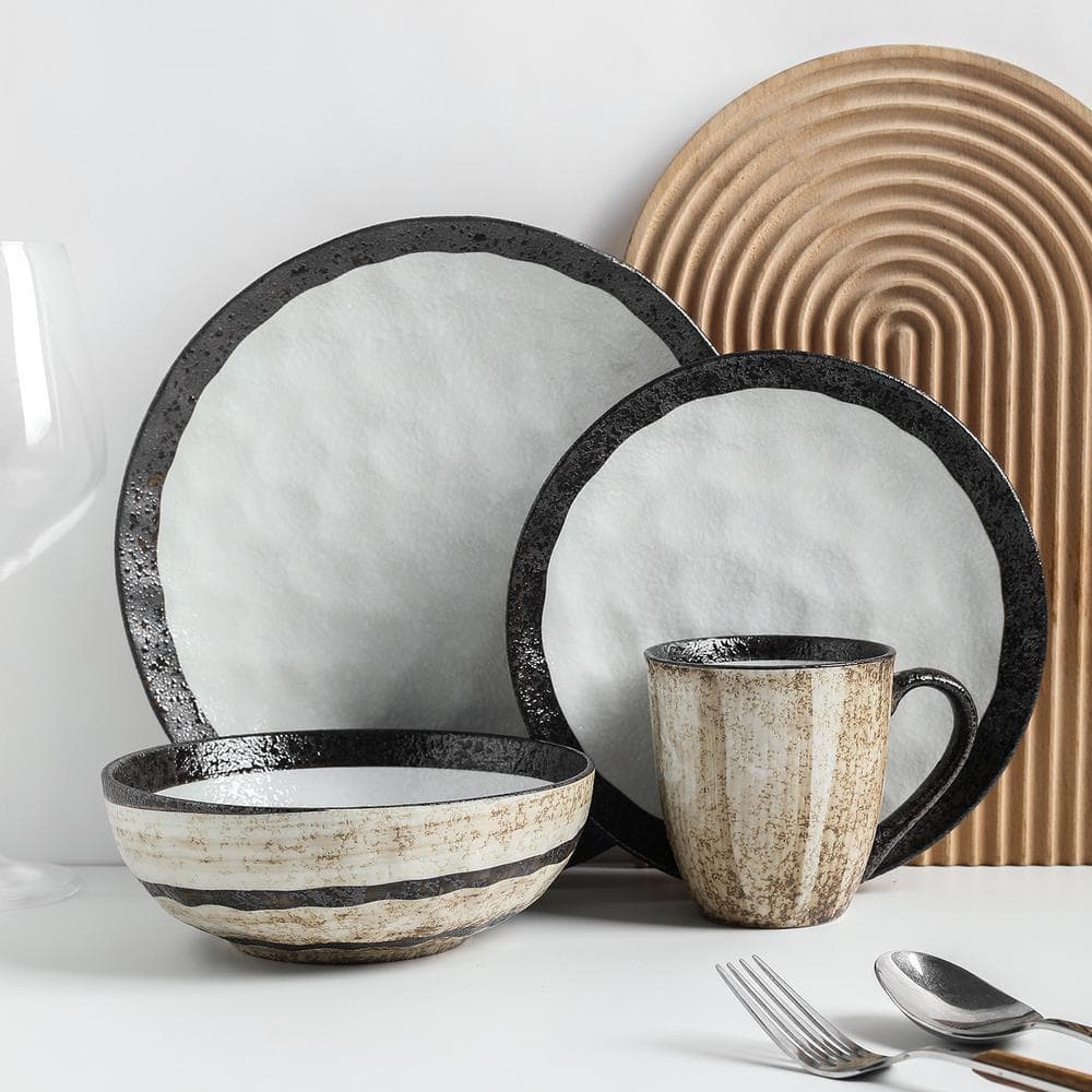 STONE LAIN Lucy 32-Piece Dinnerware Set Porcelain, Service For 8, Beige