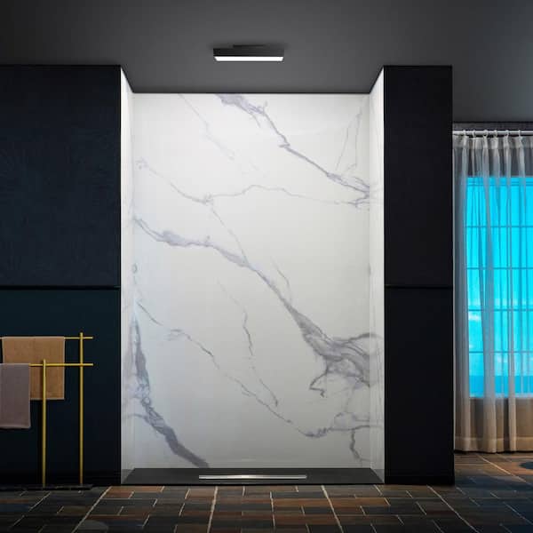 32 in. x 60 in. W x 75 in. H 3-Piece Glue Up Acrylic Alcove Shower Surrounds in White