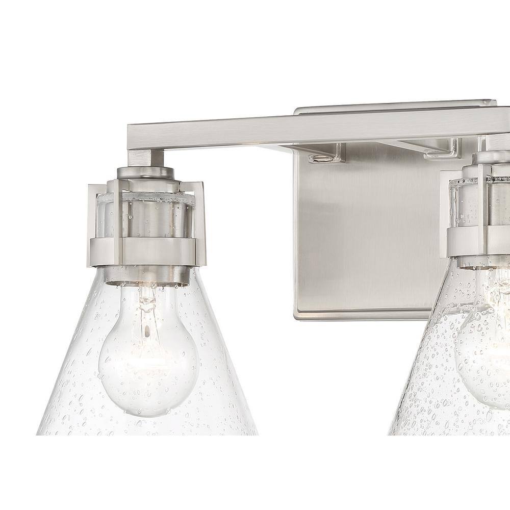 Brushed Nickel 2-Light Vanity with Clear Seeded Glass Shades