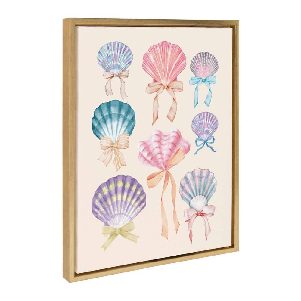 Kate & Laurel All Things Decor 18"x24" Sylvie Seashell Bows Framed Canvas by Honey Island Studio Bright Gold