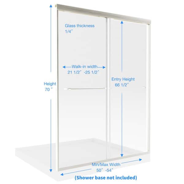 50 in. to 54 in. W x 70 in. H Sliding Framed Shower Door in Brushed Nickel with 1/4 in. (6 mm) Clear Glass
