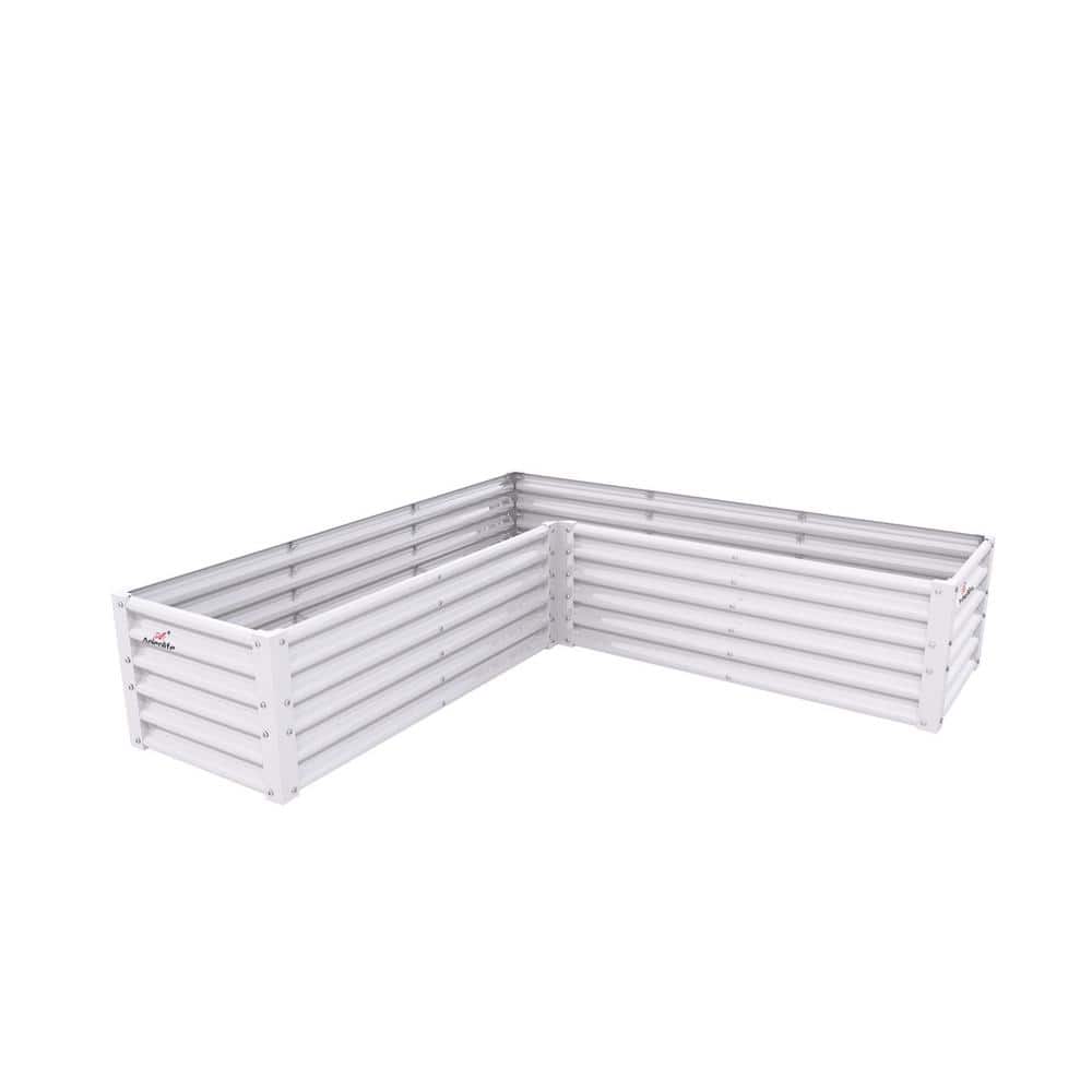 White 74in. x 74in. x 18in. L-Shaped Galvanized Raised Garden Beds Metal An