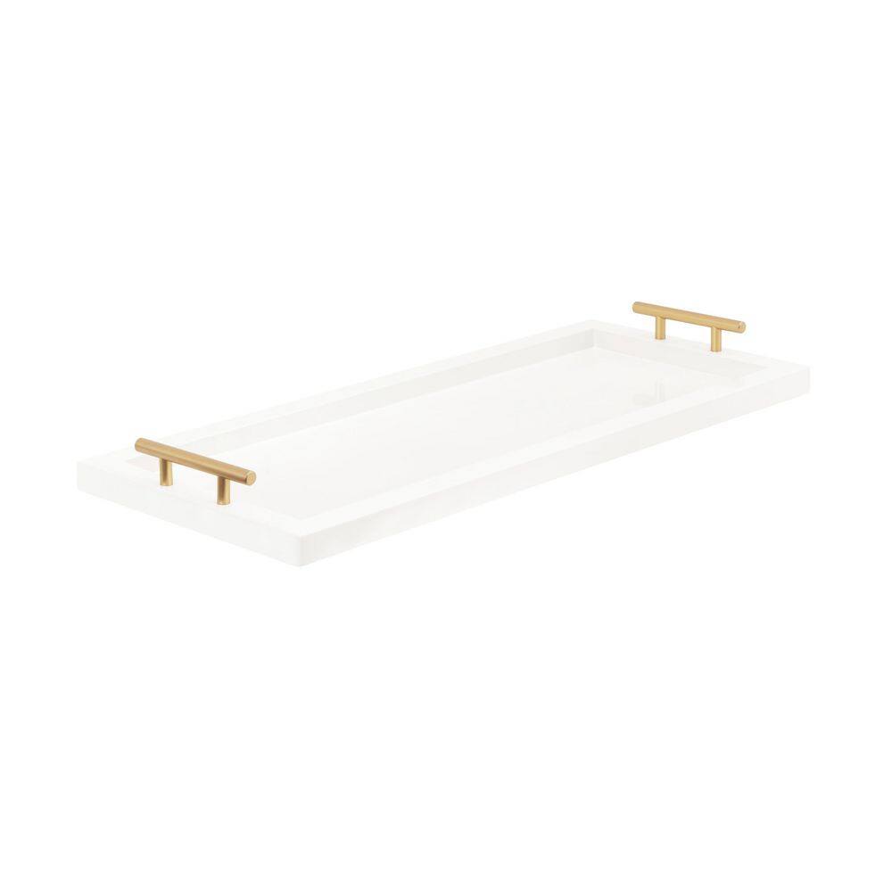 White Halsey Rectangle Decorative Tray with Gold Metal Handles Modern — free download