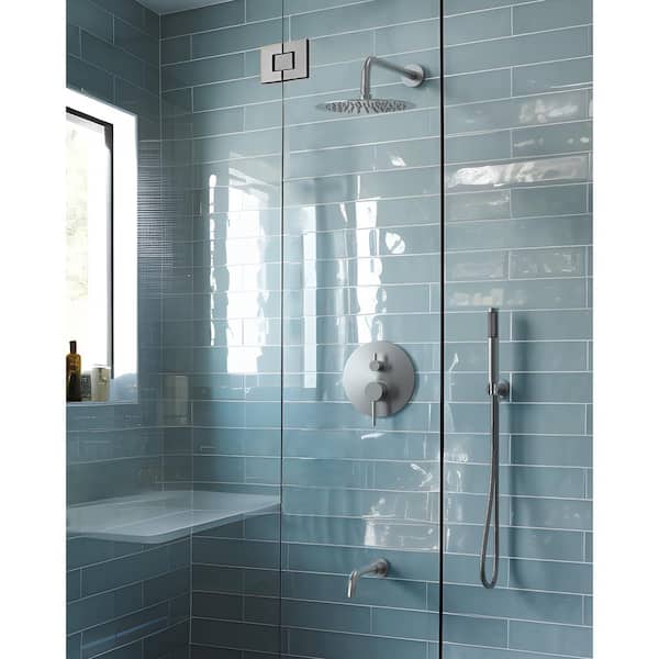 Pressure Balance 3-Spray Wall Mount 10 in. Fixed and Handheld Shower Head 2.5 GPM in Brushed Nickel Valve Included