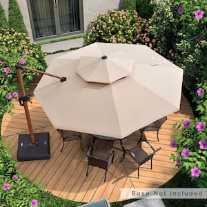 11 ft. Octagon All-aluminum 360-Degree Rotation Wood pattern Cantilever Offset Outdoor Patio Umbrella in Beige