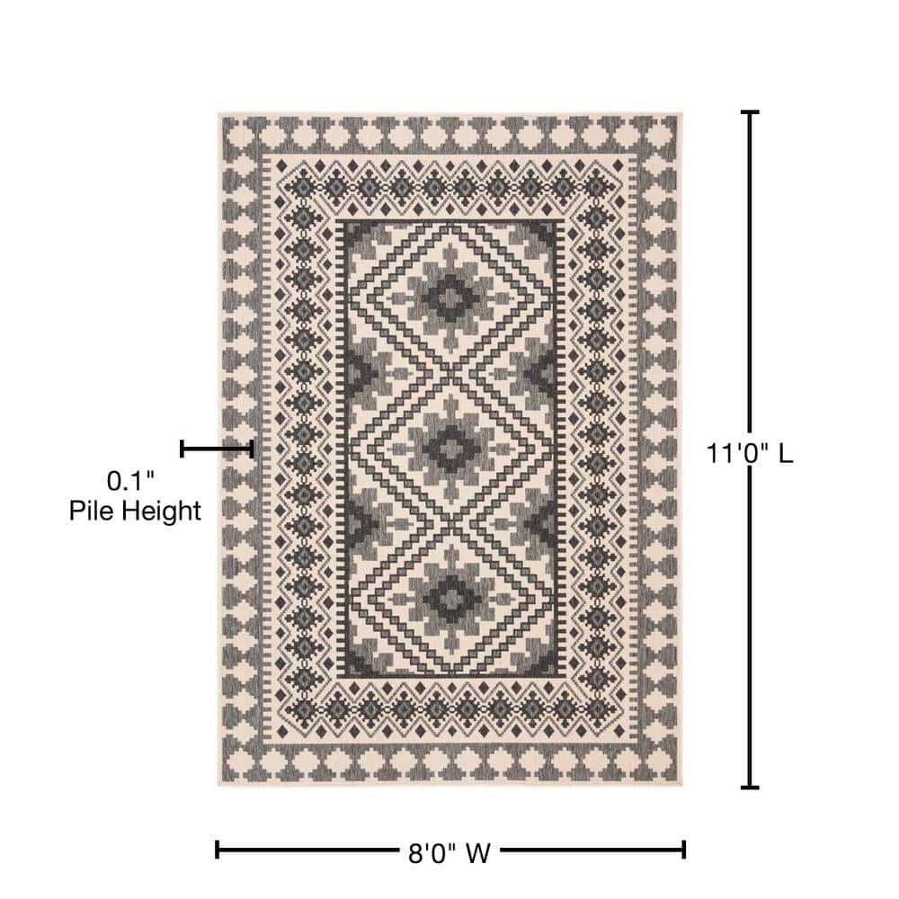 Ivory and Slate Southwestern Synthetic Indoor/Outdoor Area Rug